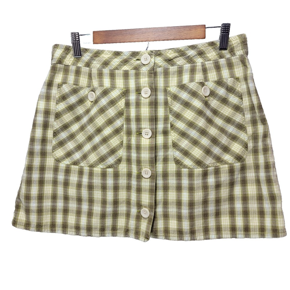 American Eagle Schoolgirl Plaid Mini Skirt Womens Sz 14 Button Front Pockets